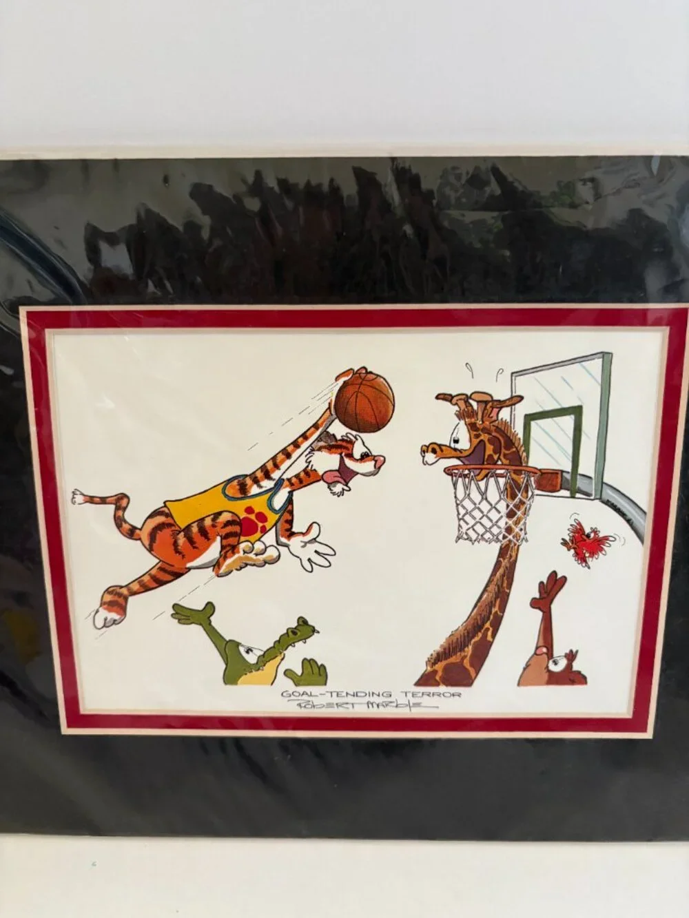 Robert Marble Goal Tending Terror Basketball Animal Cartoon Art Print Matted 8x6